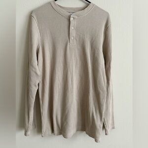 Henley waffle cream men large shirt long sleeve